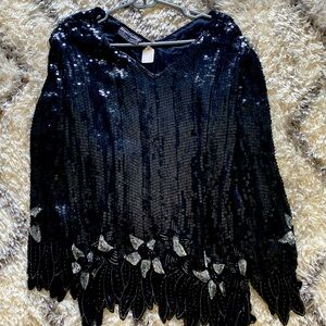 Black sequined dress blouse